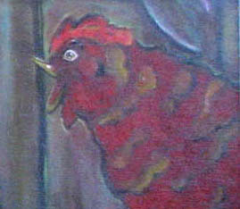 Mama chicken is yelling, "Get outa here!"