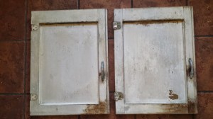 Cabinet doors prior to sanding.