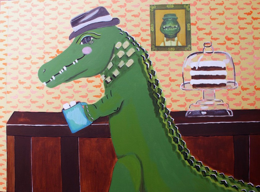 Alligator with hot cocoa